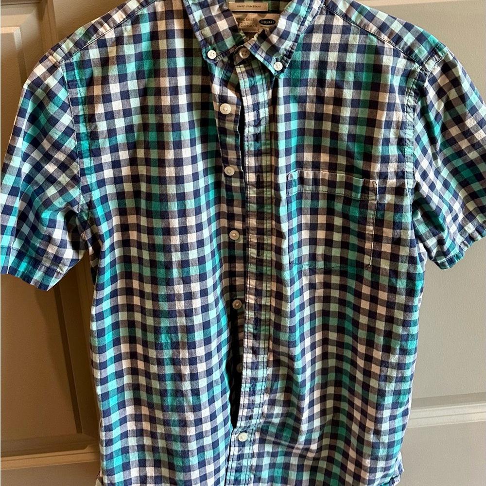 Old Navy Blue and Turquoise Casual Button Down Shirt